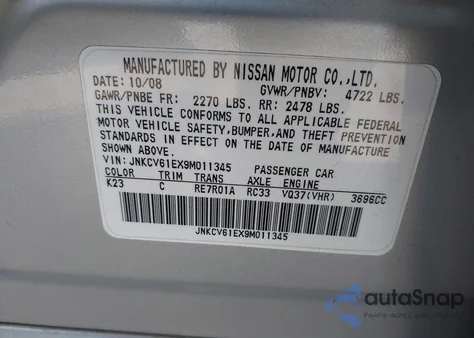 2009 Infiniti G37 Journey from USA, damaged, VIN JNKCV61EX9M011345